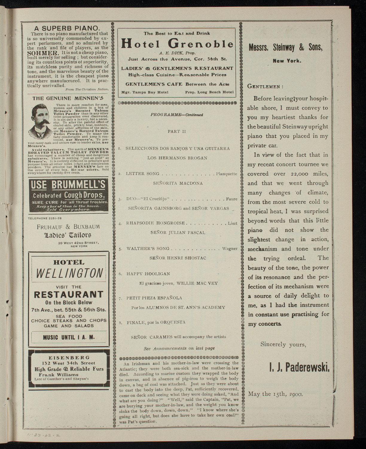 Benefit: Hispanic-American Parish, November 22, 1902, program page 3