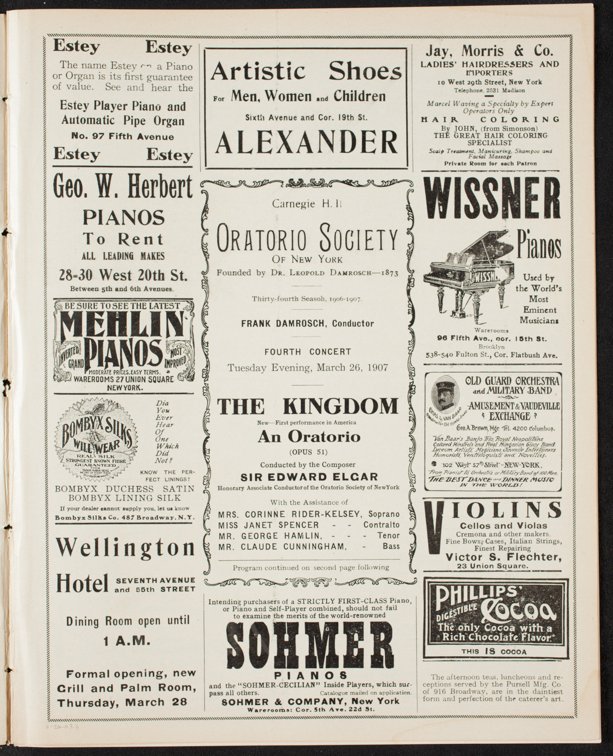 Oratorio Society of New York, March 26, 1907, program page 5