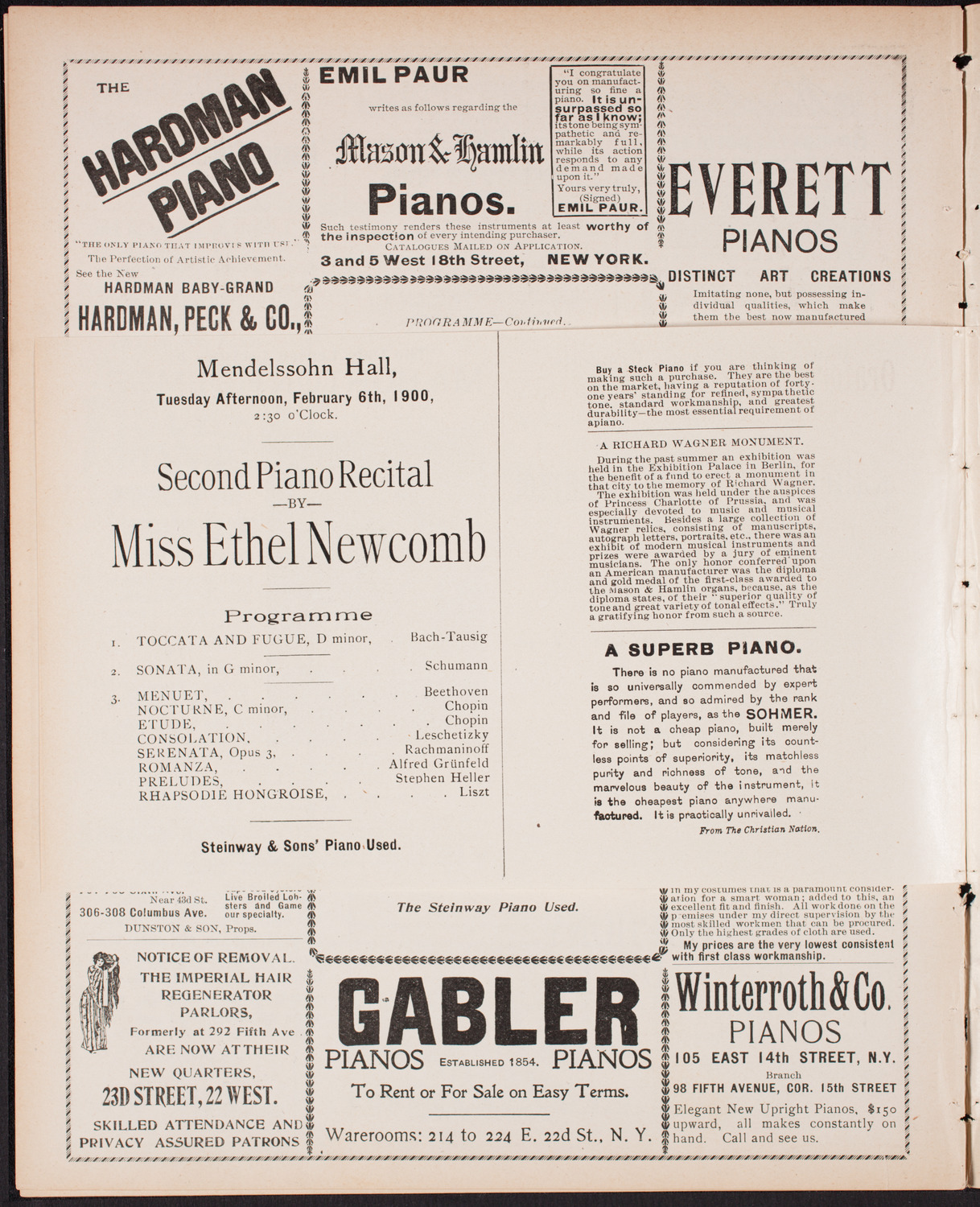 New York Philharmonic, January 26, 1900, program page 8