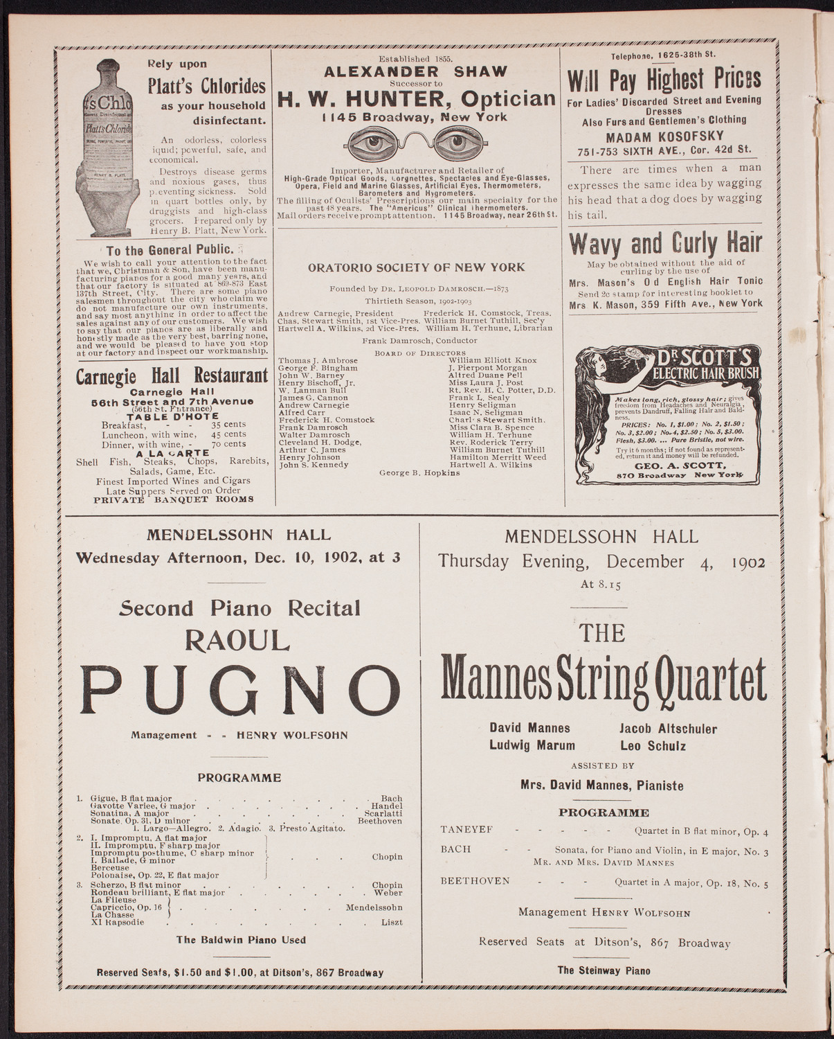 Wetzler Symphony Orchestra, December 2, 1902, program page 2