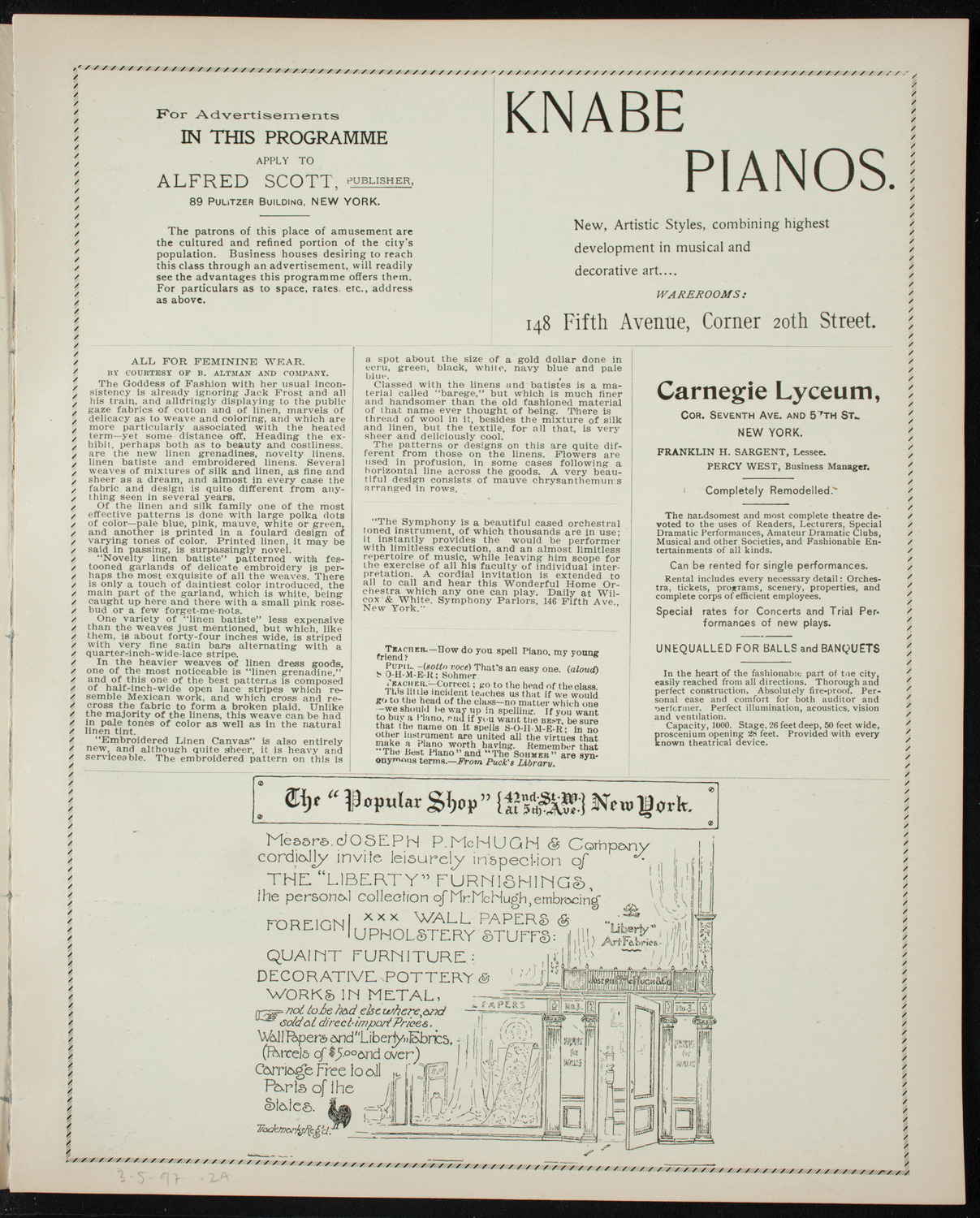 Lecture by F. G. Newlands, March 5, 1897, program page 3