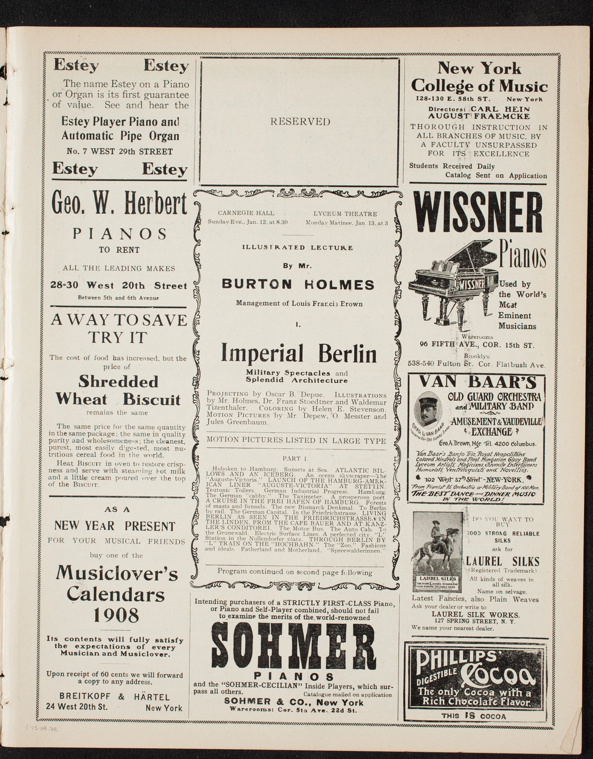 Burton Holmes Travelogue: Imperial Berlin, January 12, 1908, program page 5