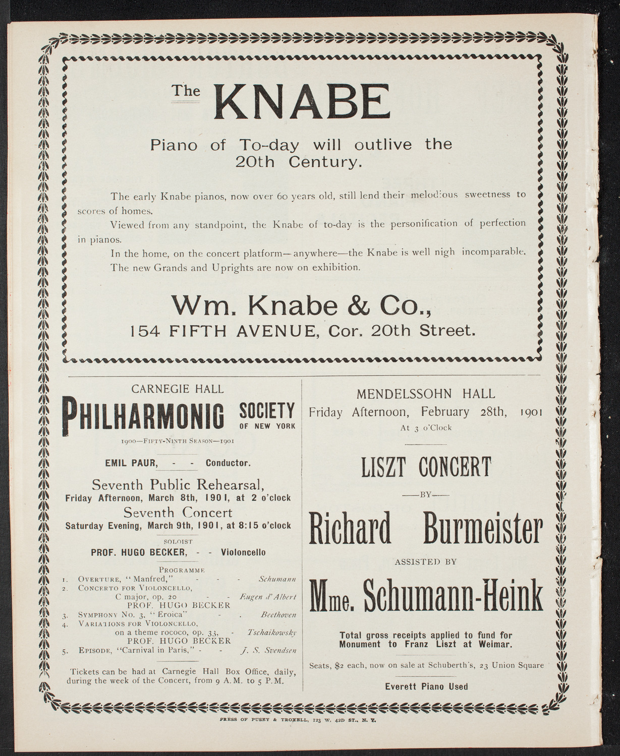 New York Philharmonic, February 15, 1901, program page 12