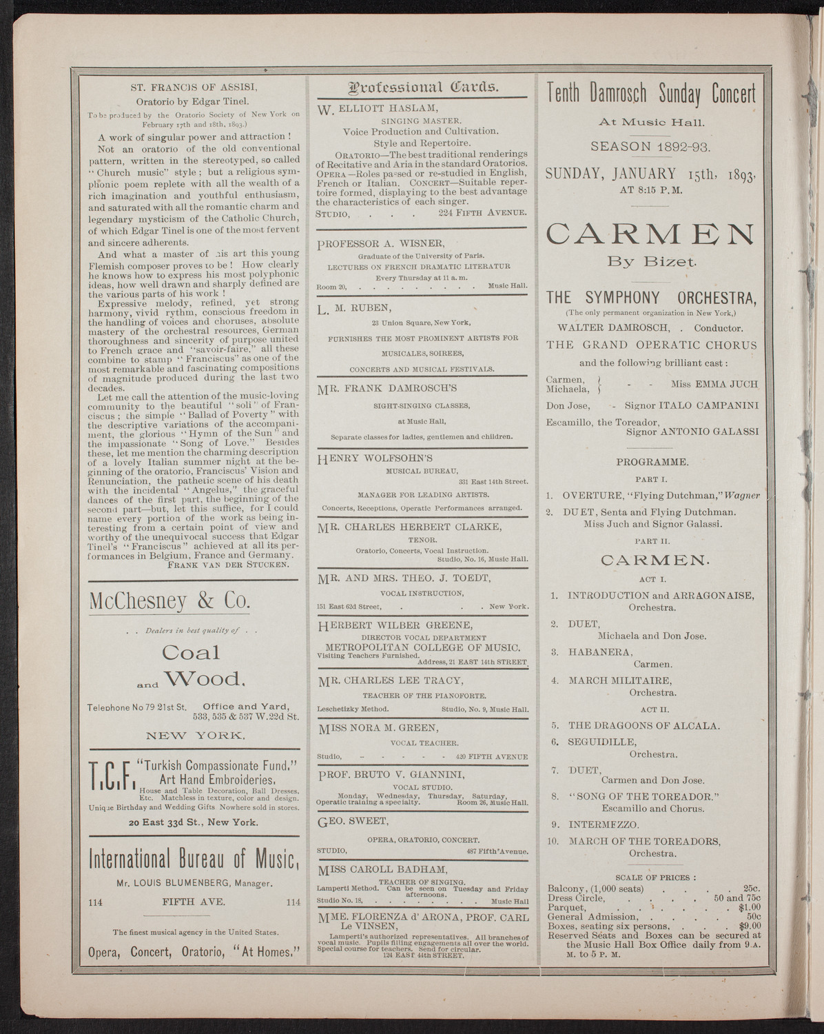 Metropolitan Musical Society, January 10, 1893, program page 2