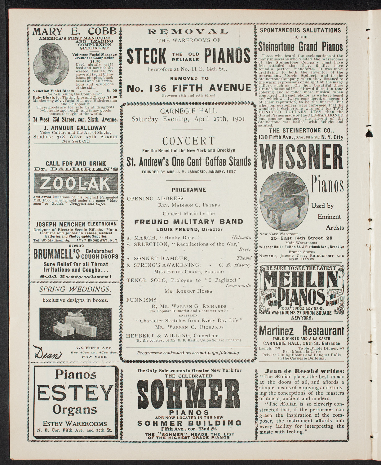 Benefit: St. Andrew's One Cent Coffee Stands, April 27, 1901, program page 4