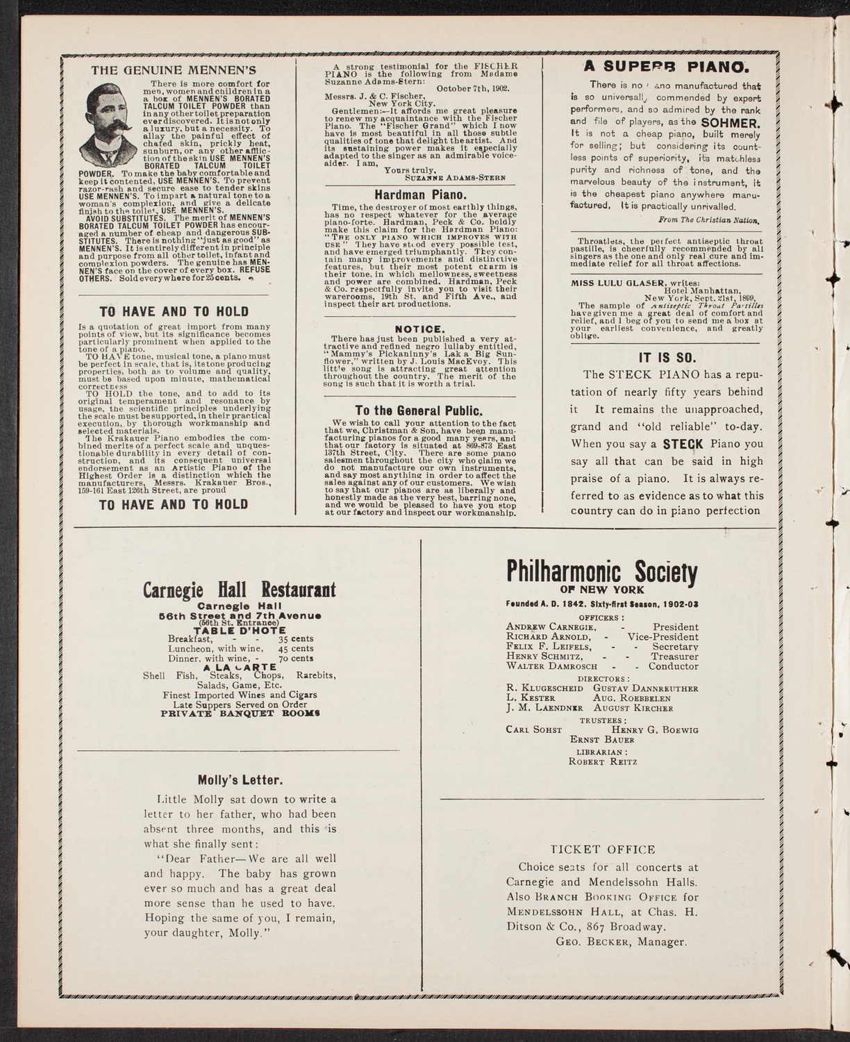 Benefit: St. Andrew's One-Cent Coffee and Meal Stands, April 18, 1903, program page 10