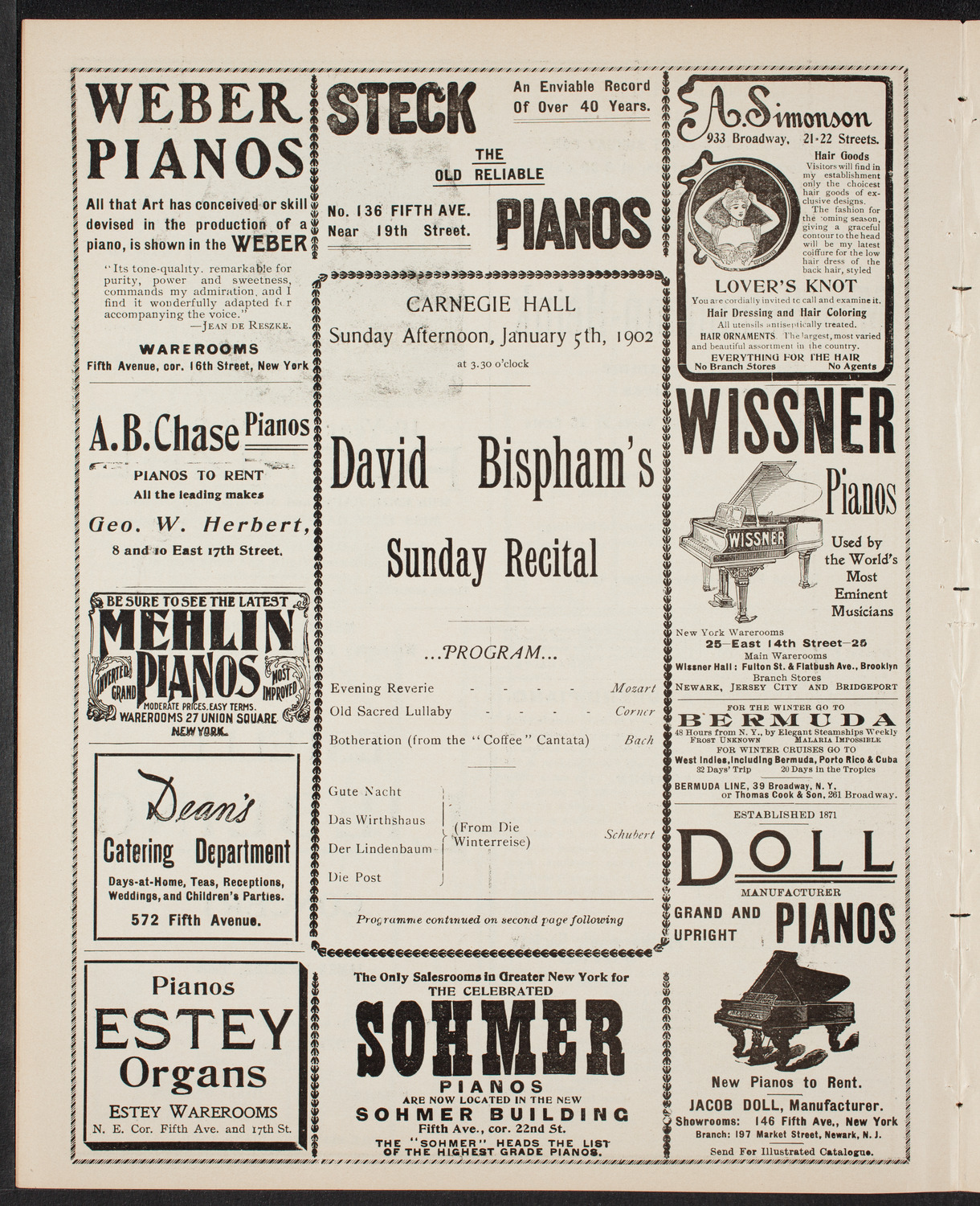 David Bispham, Baritone, January 5, 1902, program page 6