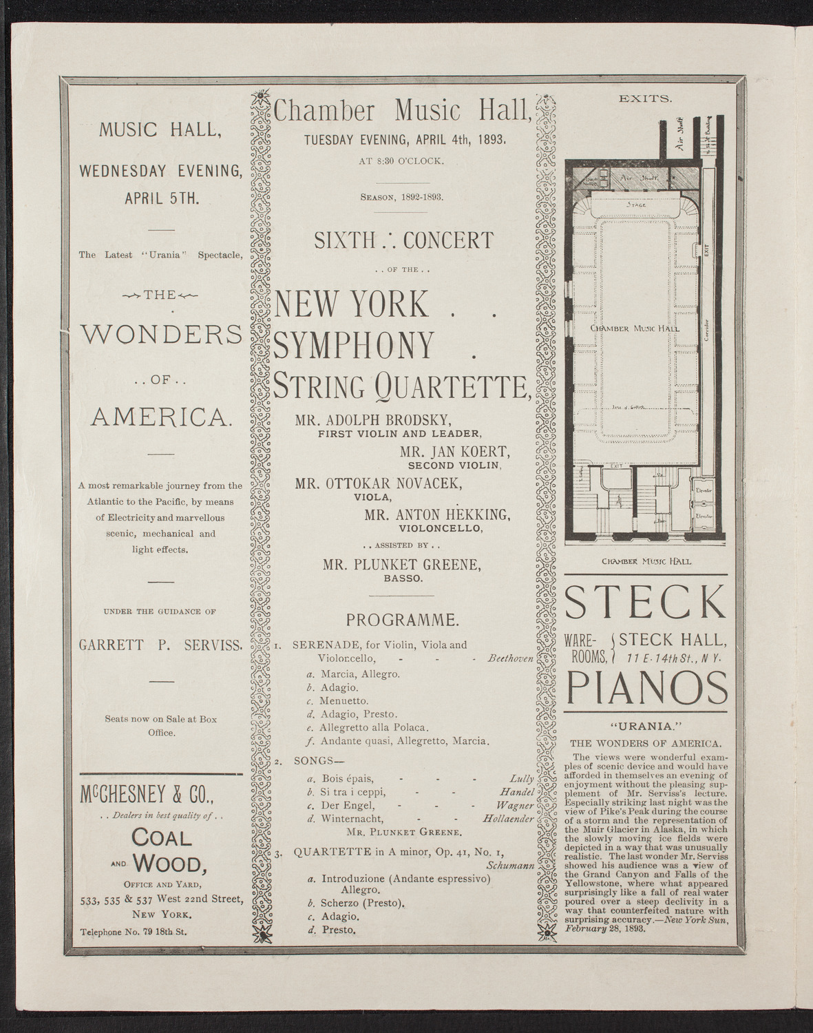 New York Symphony String Quartet, April 4, 1893, program page 2