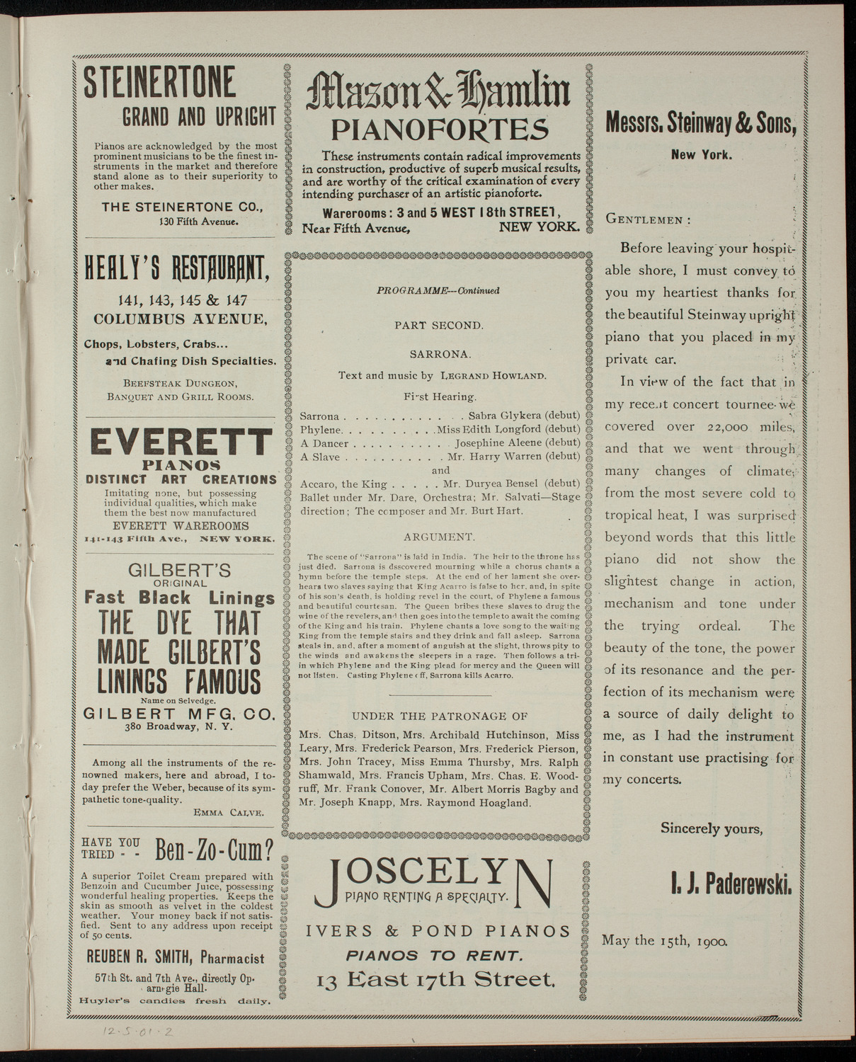 Legrand Howland's Opera Class, December 5, 1901, program page 3