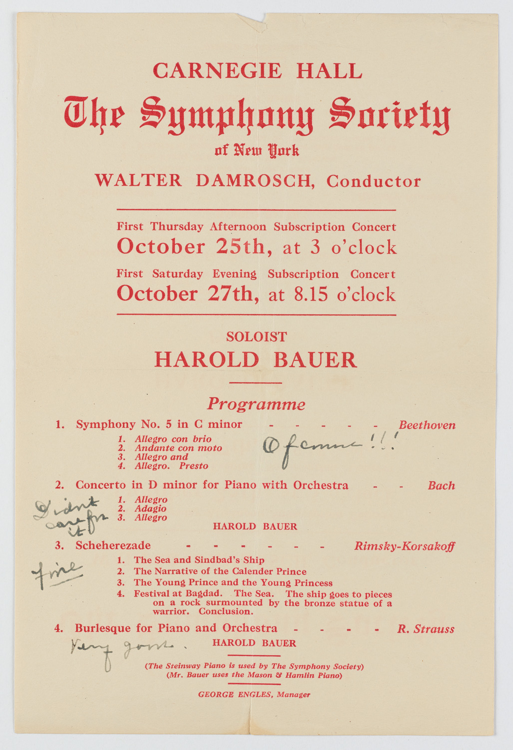 New York Symphony Orchestra, October 1917