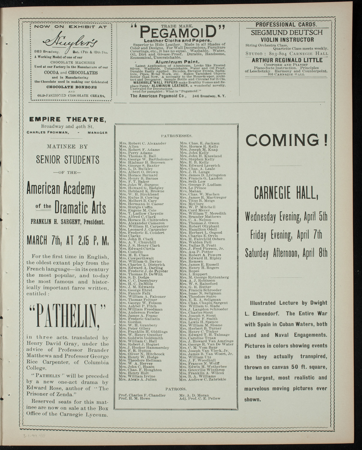 Columbia University Musical Society, March 1, 1899, program page 7