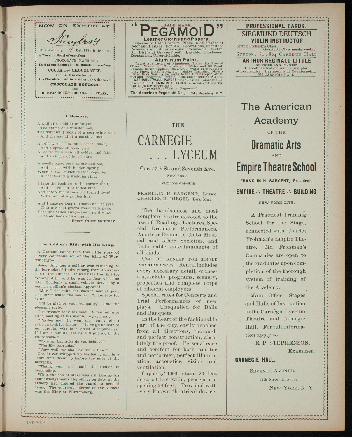 Soirée Musicale given by Mr. Walter John Hall, February 17, 1899, program page 7