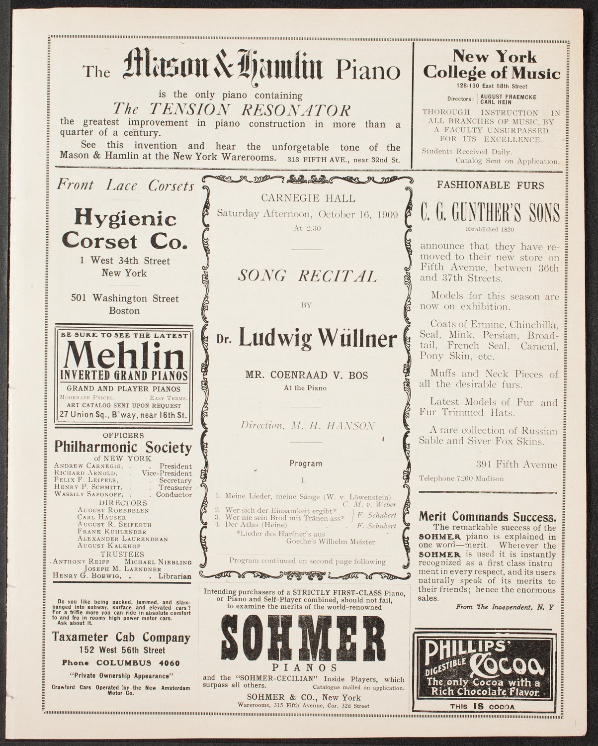 Ludwig Wüllner, October 16, 1909, program page 5