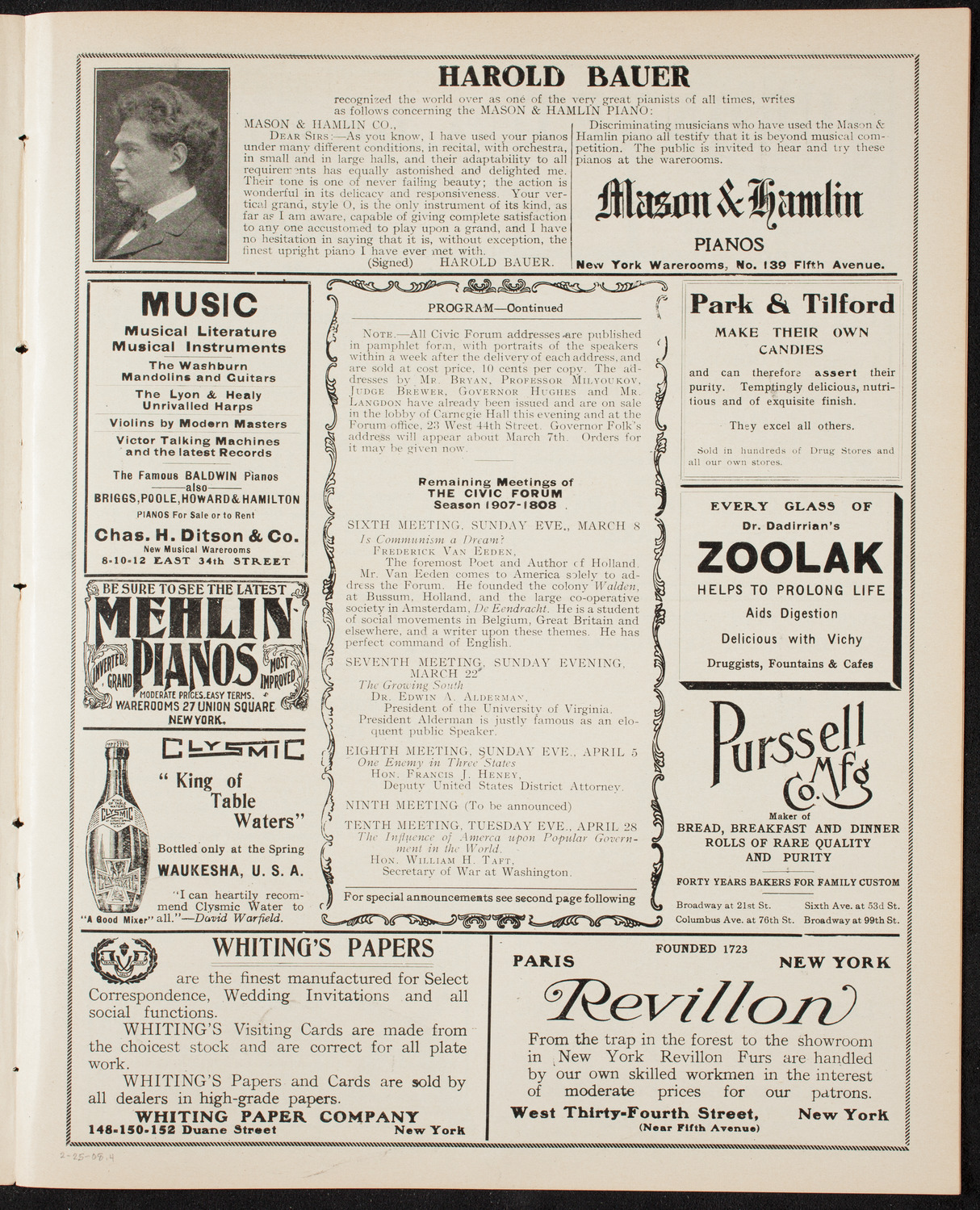 The Civic Forum, February 25, 1908, program page 7