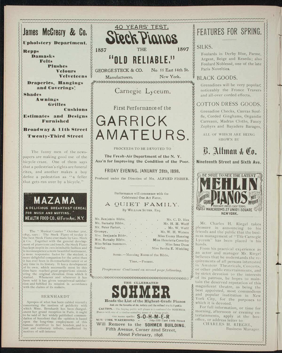 Garrick Amateurs, January 28, 1898, program page 4