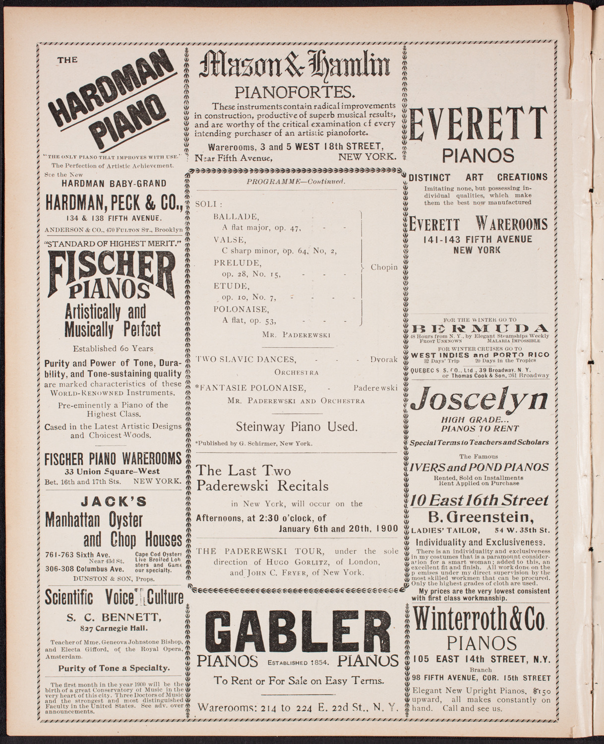 Ignacy Jan Paderewski, Piano, with the New York Symphony Orchestra, December 31, 1899, program page 6