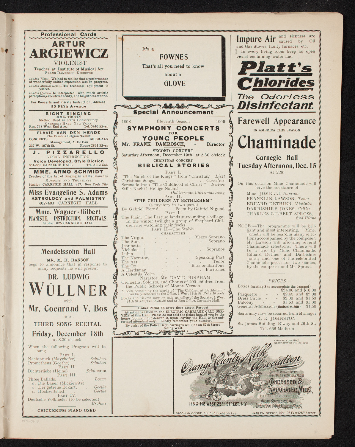 Oratorio Society of New York, December 2, 1908, program page 9