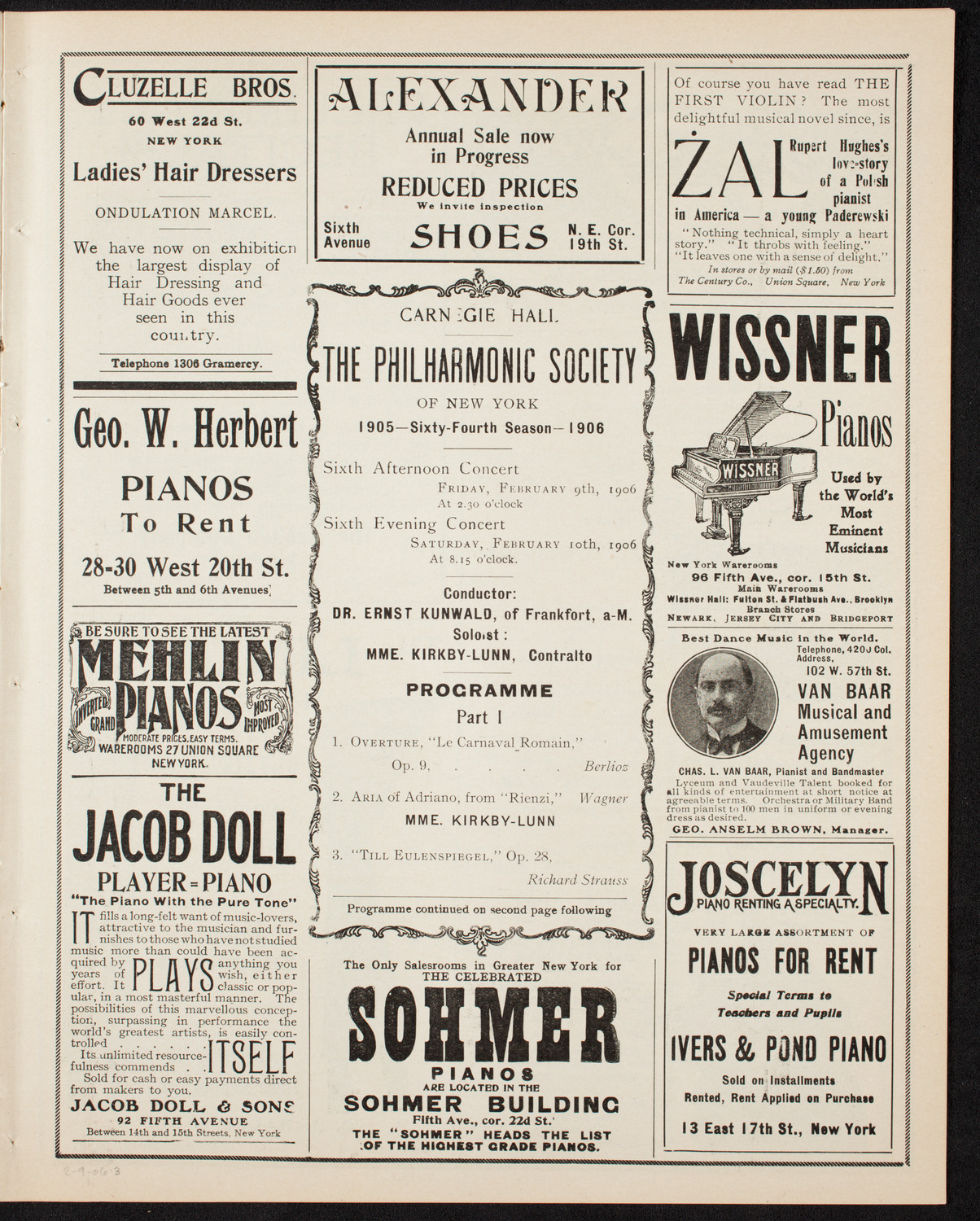 New York Philharmonic, February 9, 1906, program page 5