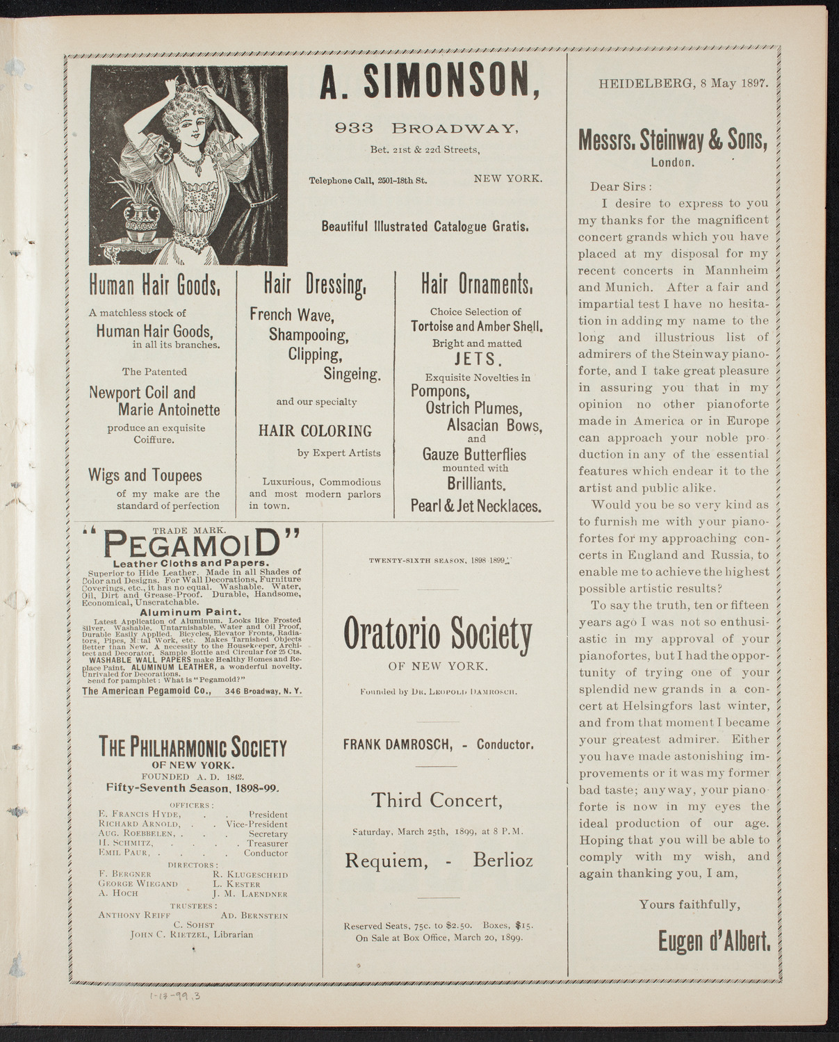 New York Philharmonic, January 13, 1899, program page 5