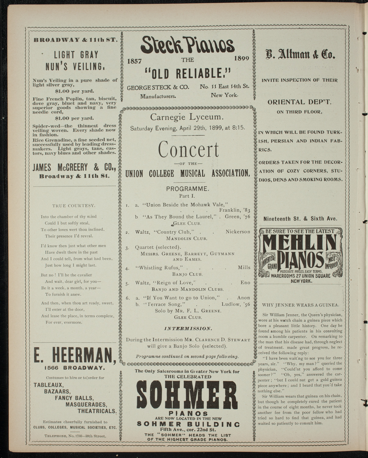 Union College Musical Association Glee, Banjo and Mandolin Clubs, April 29, 1899, program page 4