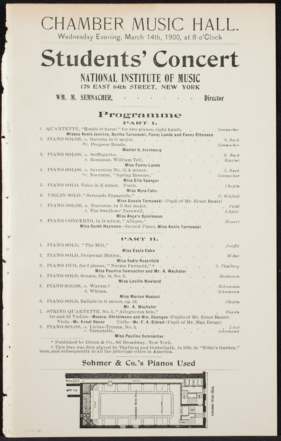 National Institute of Music Student Recital, March 14, 1900, program page 1