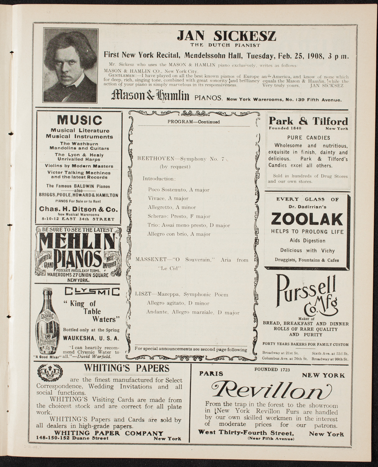 People's Symphony Concert, February 21, 1908, program page 7