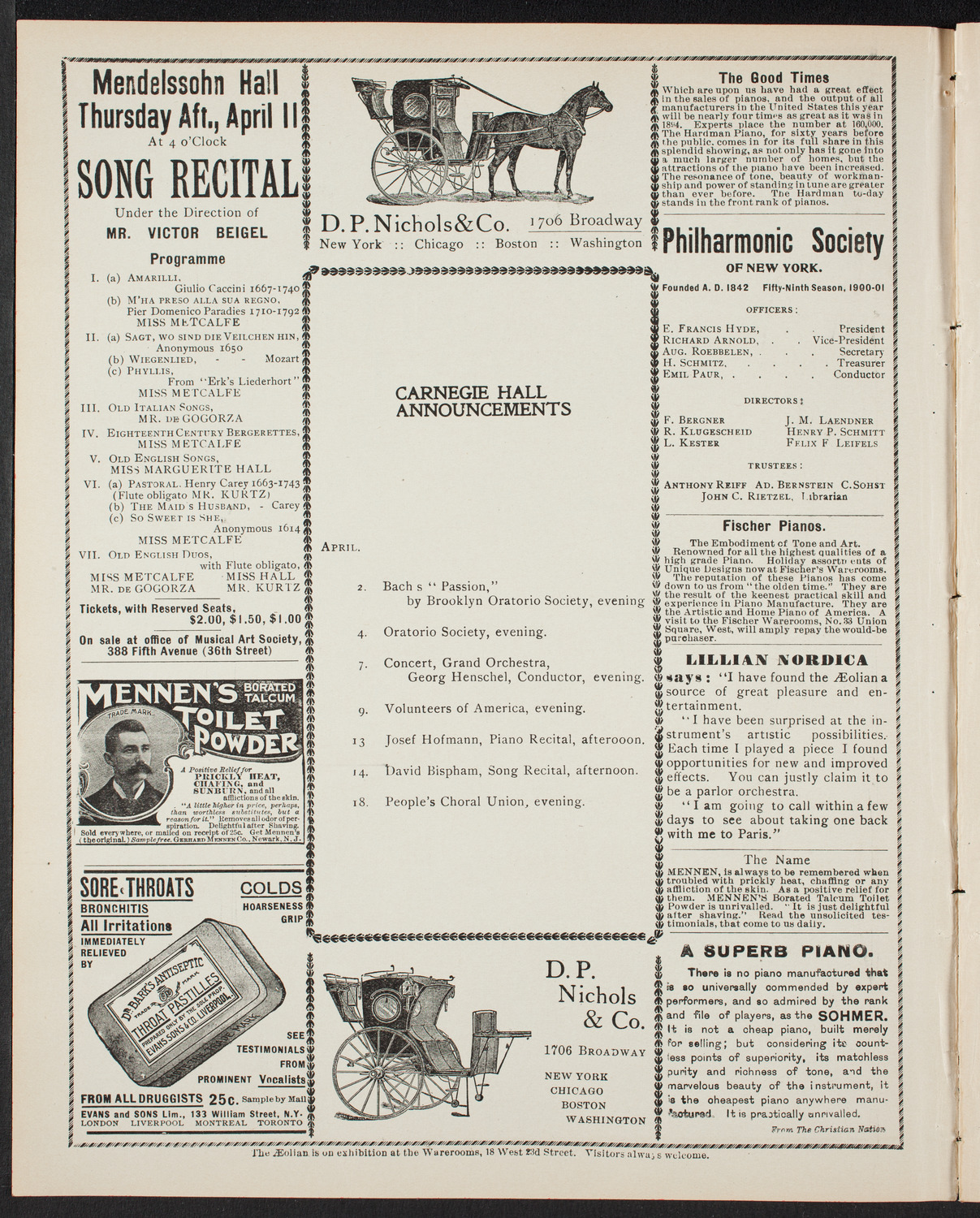 New York Philharmonic, March 30, 1901, program page 2