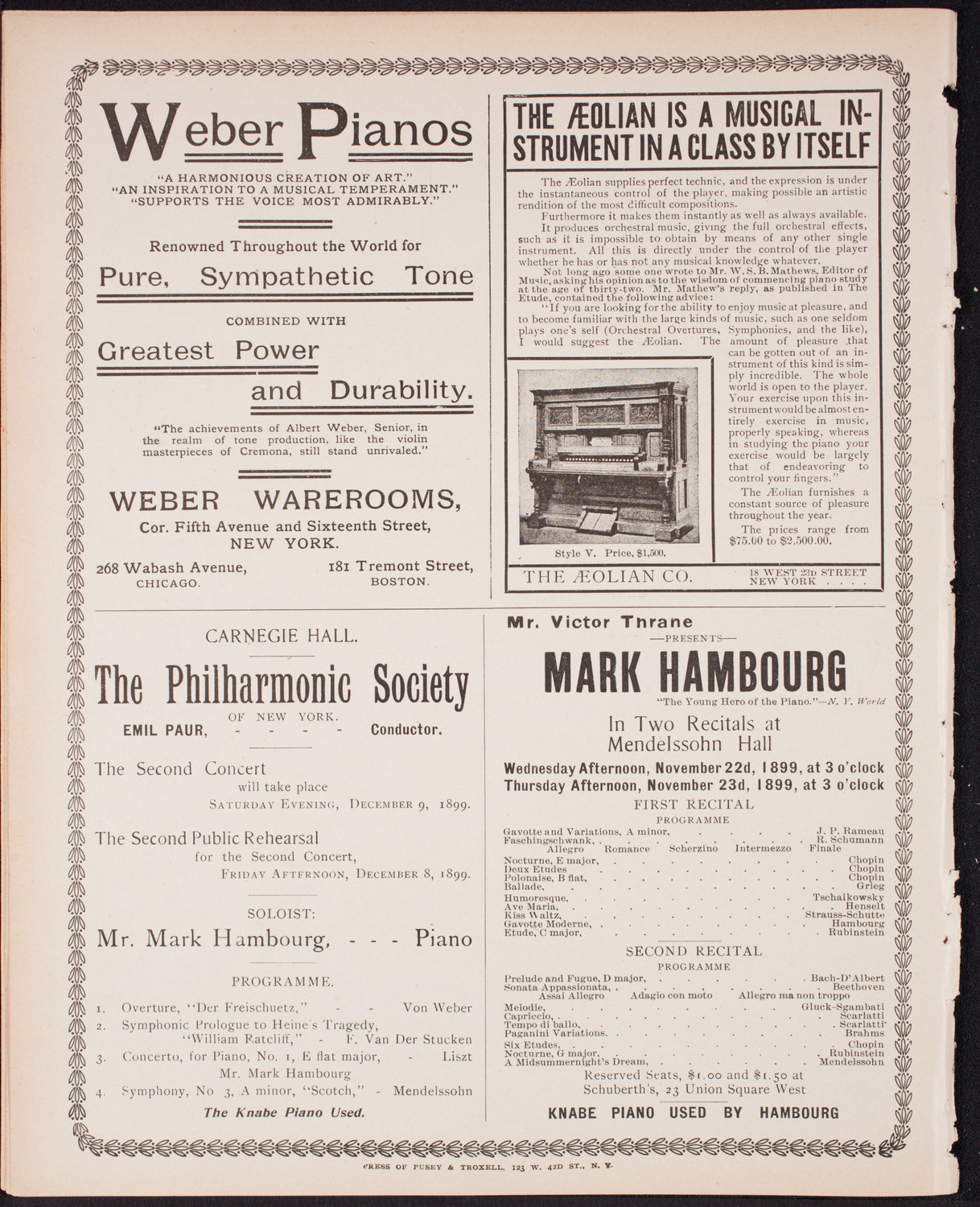 New York Philharmonic, November 17, 1899, program page 10