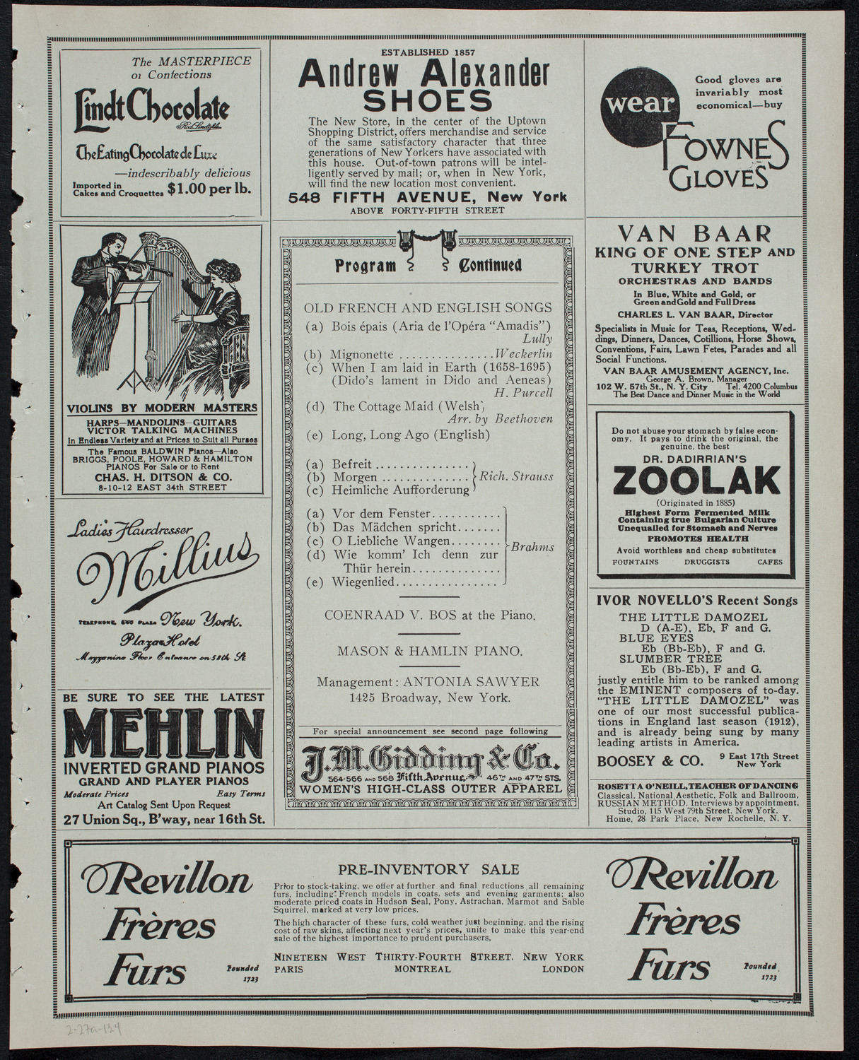 Julia Culp, Contralto, February 27, 1913, program page 7