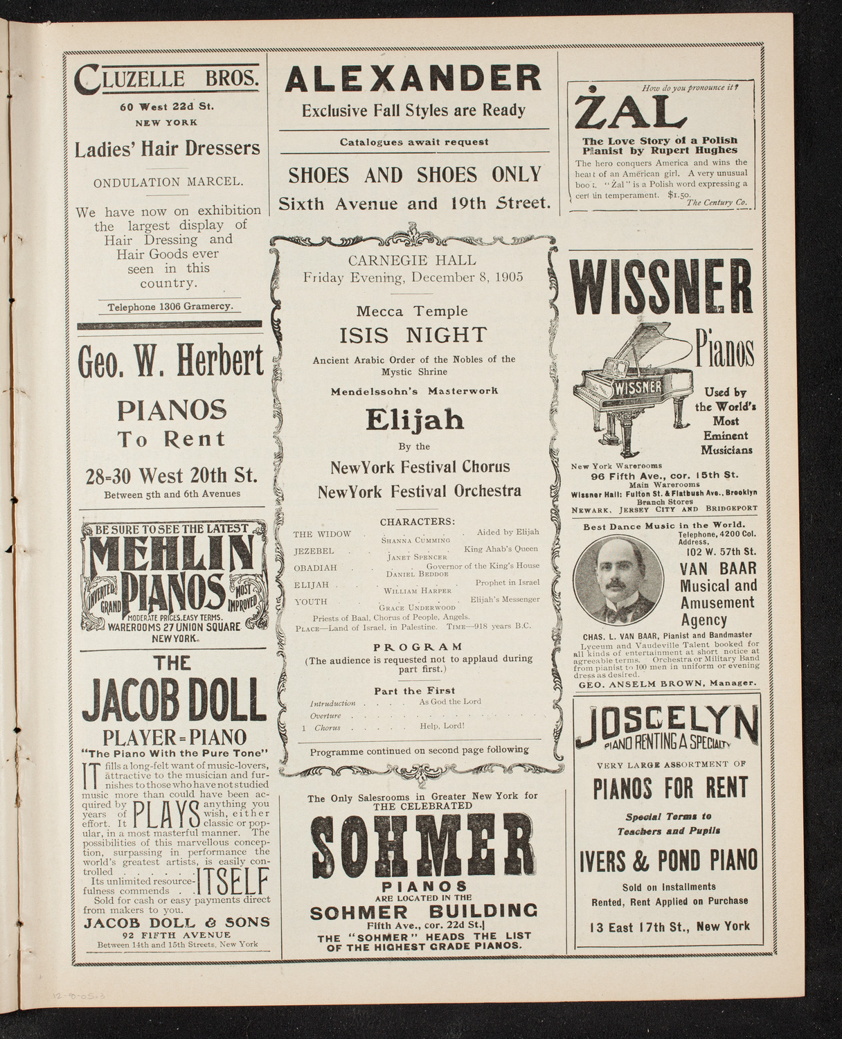 Mendelssohn's Elijah, December 8, 1905, program page 5