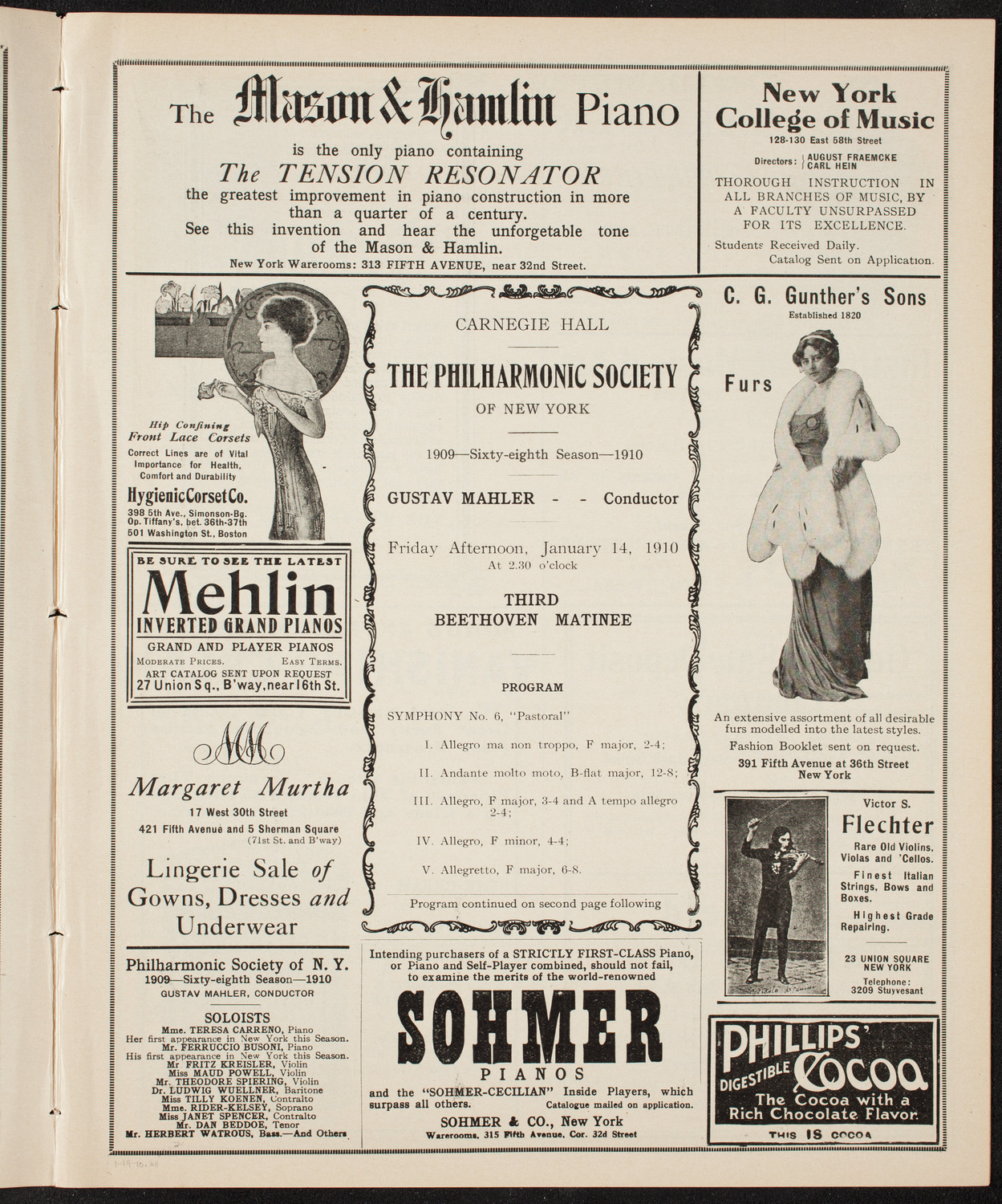 New York Philharmonic, January 14, 1910, program page 5
