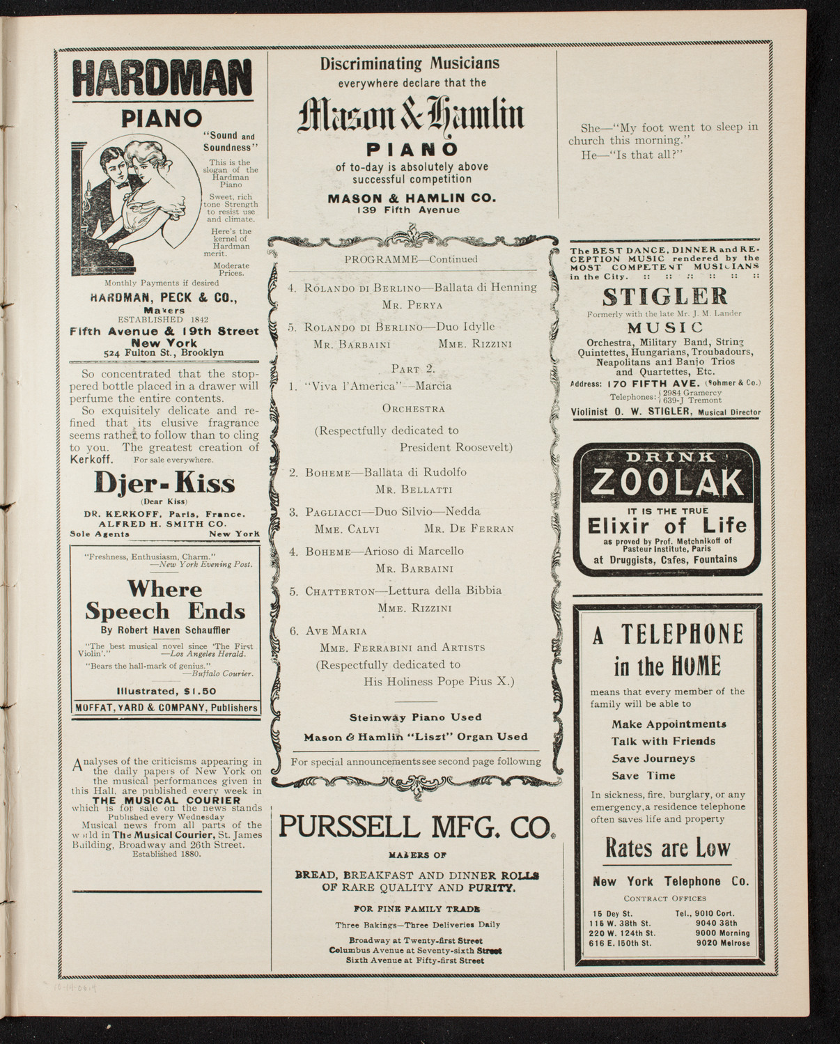 Ruggero Leoncavallo and La Scala Orchestra, October 14, 1906, program page 7