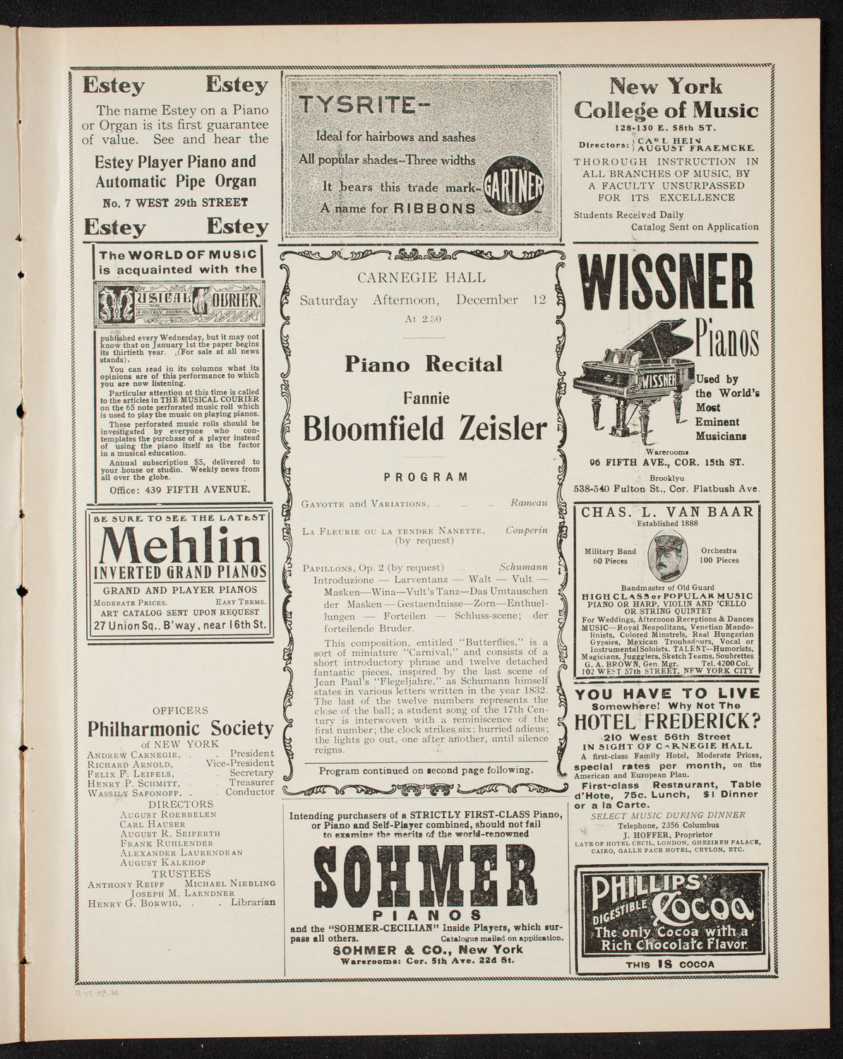 Fannie Bloomfield Zeisler, Piano, December 12, 1908, program page 5