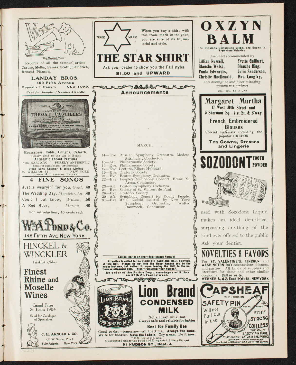 Josef Lhévinne, Piano, March 14, 1907, program page 3