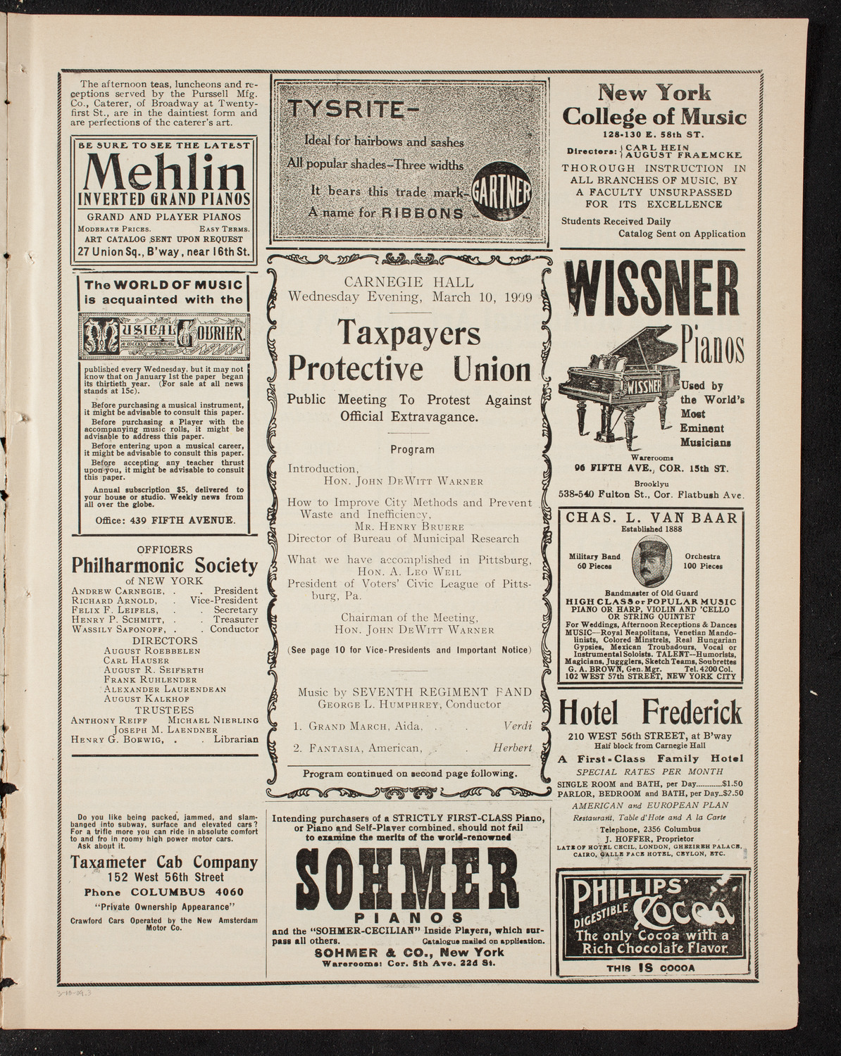 Meeting: Taxpayers Protective Union, March 10, 1909, program page 5