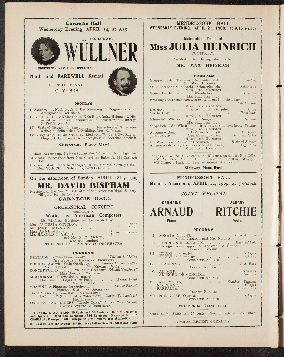 Dresden Philharmonic Orchestra, April 10, 1909, program page 10
