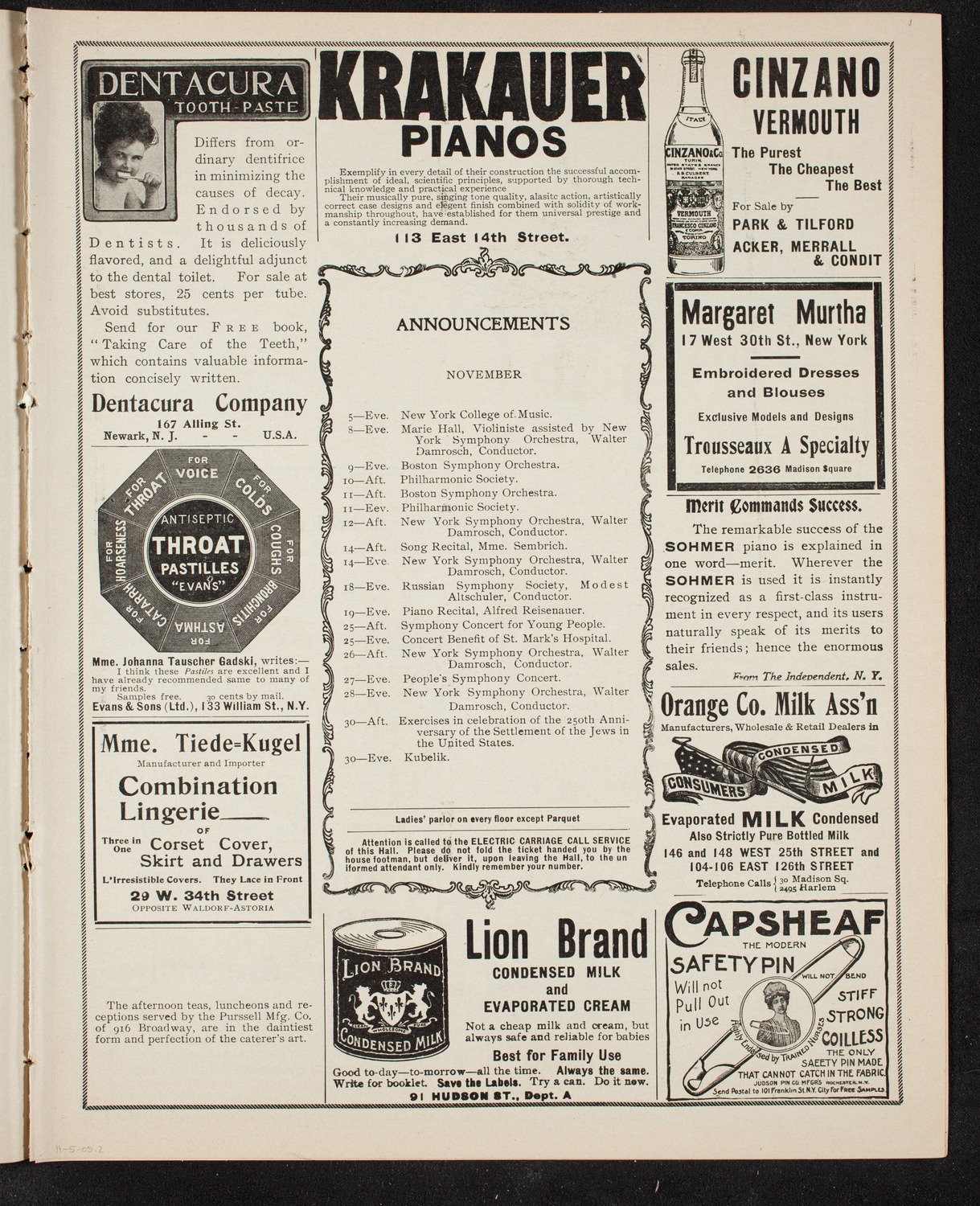 New York German Conservatory of Music Concert, November 5, 1905, program page 3