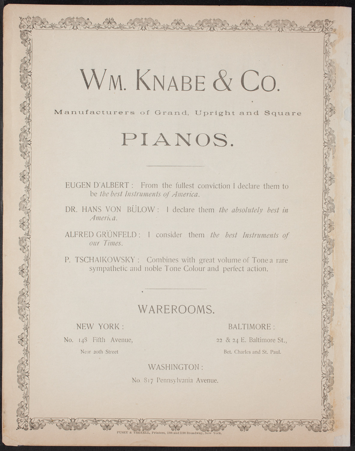 Benefit: Roman Catholic Orphan Asylums, November 17, 1892, program page 8