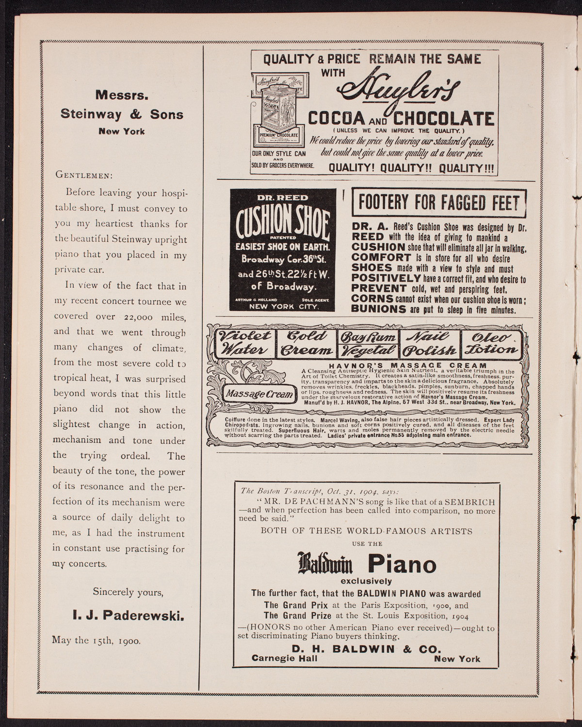 Eugène Ysaÿe and Eugen d'Albert with the New York Symphony Orchestra, January 24, 1905, program page 4