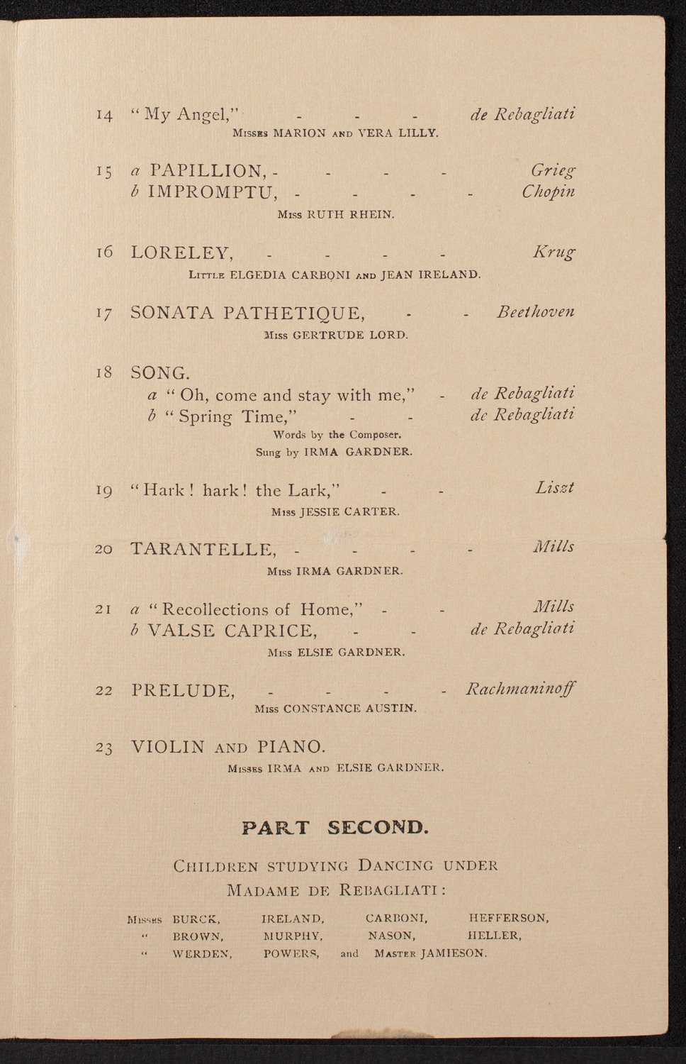 Students of Madame G.H. de Rebagliati, April 11, 1907, program page 3