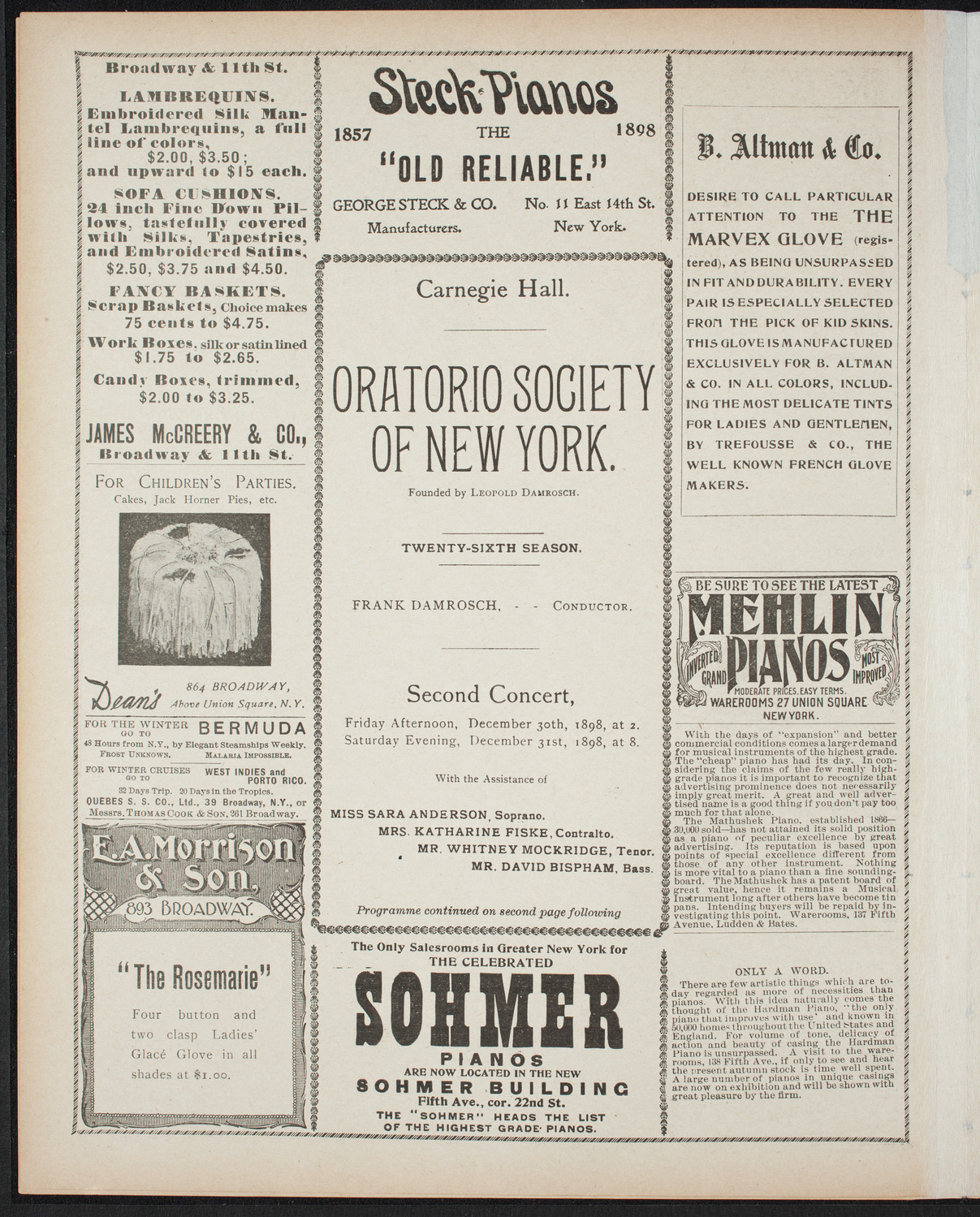 Oratorio Society of New York, December 30, 1898, program page 4