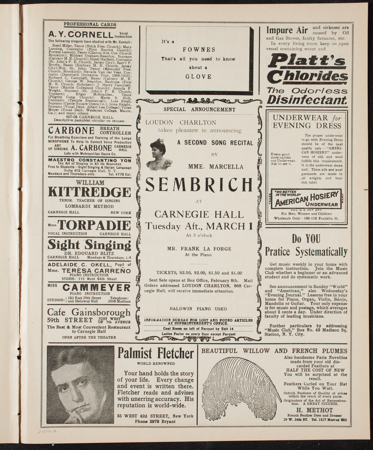 New York Symphony Orchestra, February 22, 1910, program page 9