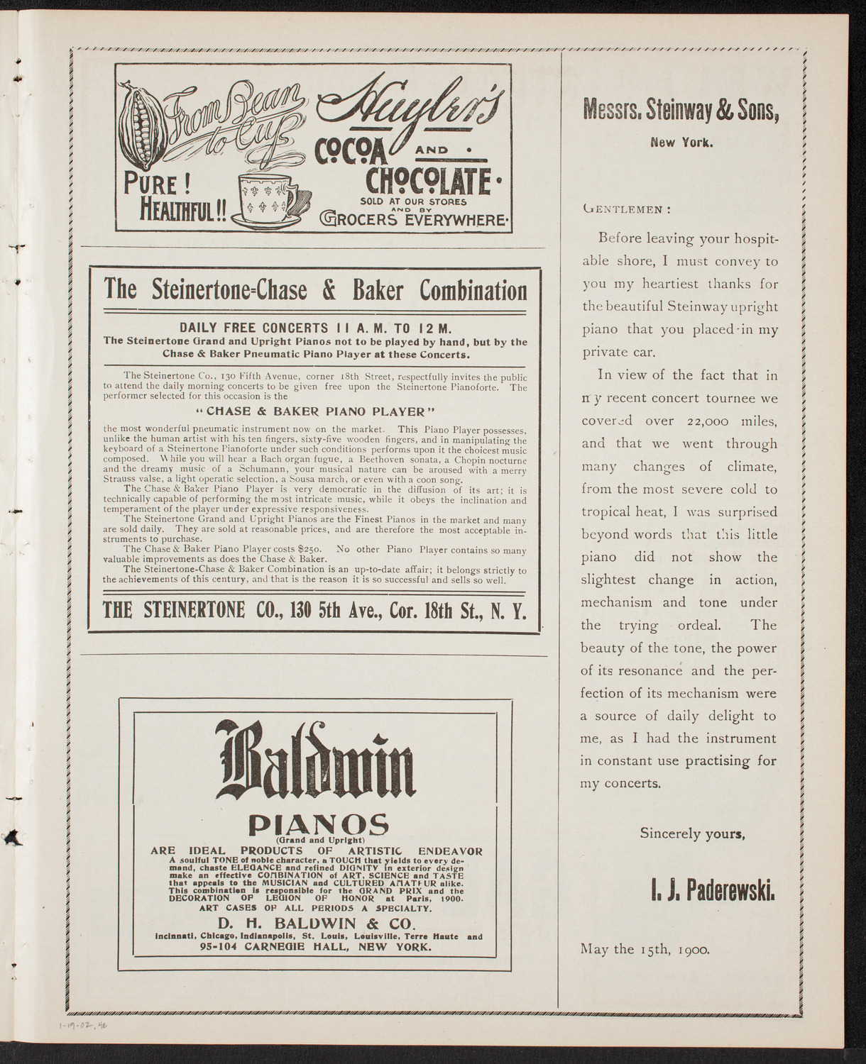 Eduard Zeldenrust, Piano, January 19, 1902, program page 7