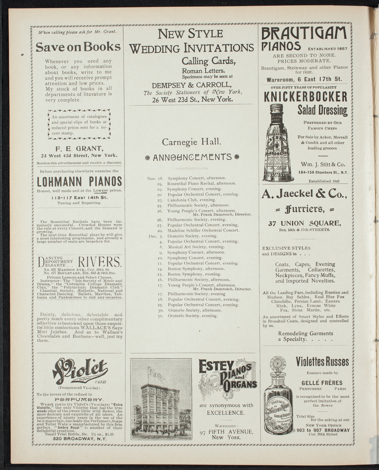Paur Symphony Orchestra - Sunday Night Popular Concert, November 13, 1898, program page 2