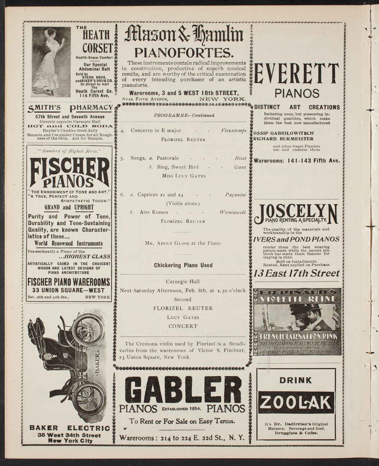 Florizel Reuter and Paur Symphony Orchestra, with Lucy Gates, February 4, 1902, program page 8