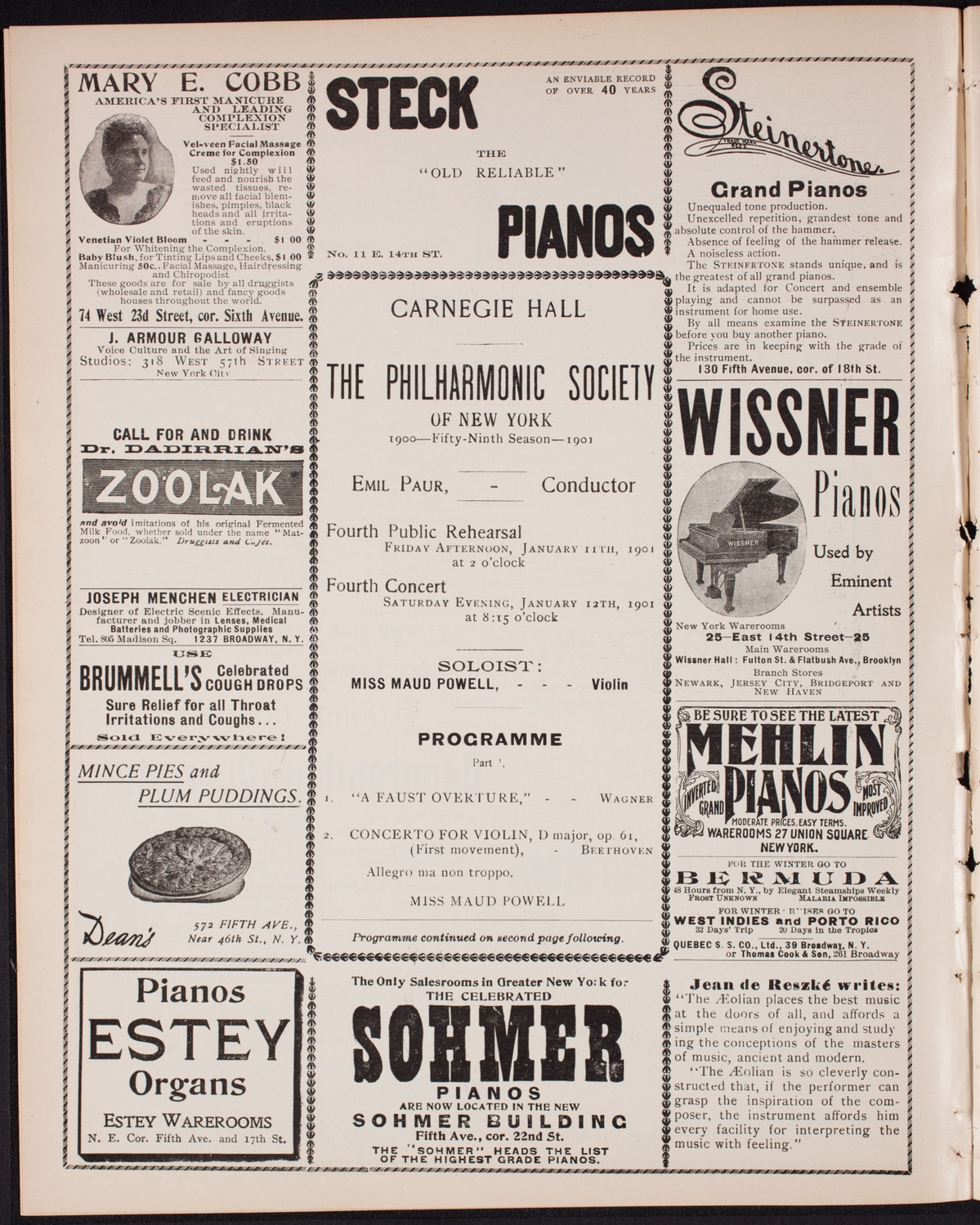 New York Philharmonic, January 11, 1901, program page 4