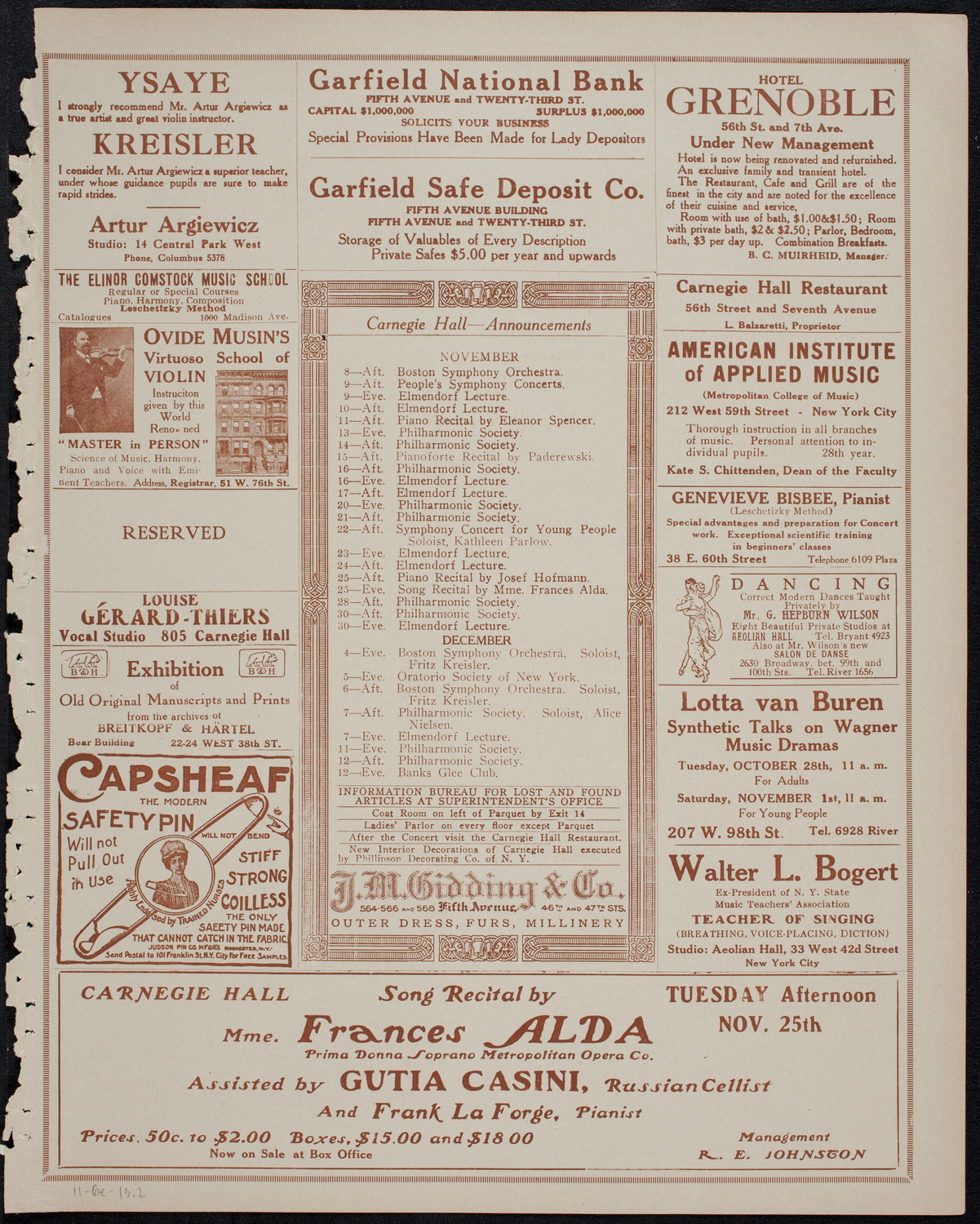 Boston Symphony Orchestra, November 6, 1913, program page 3