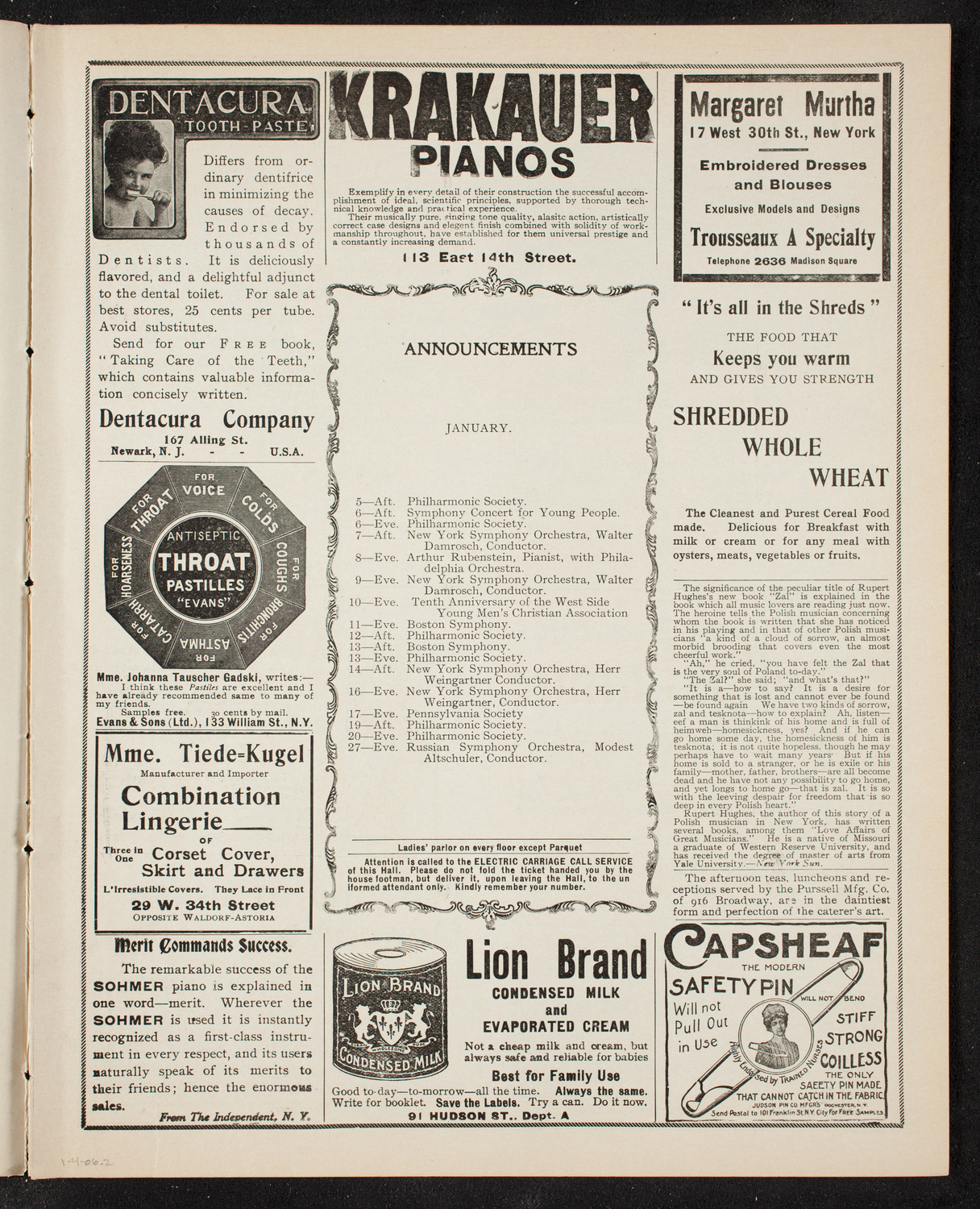 Volpe Symphony Society of New York, January 4, 1906, program page 3