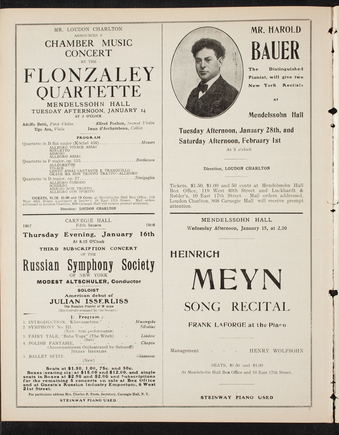 Teresa Carreño, Piano, January 12, 1908, program page 10