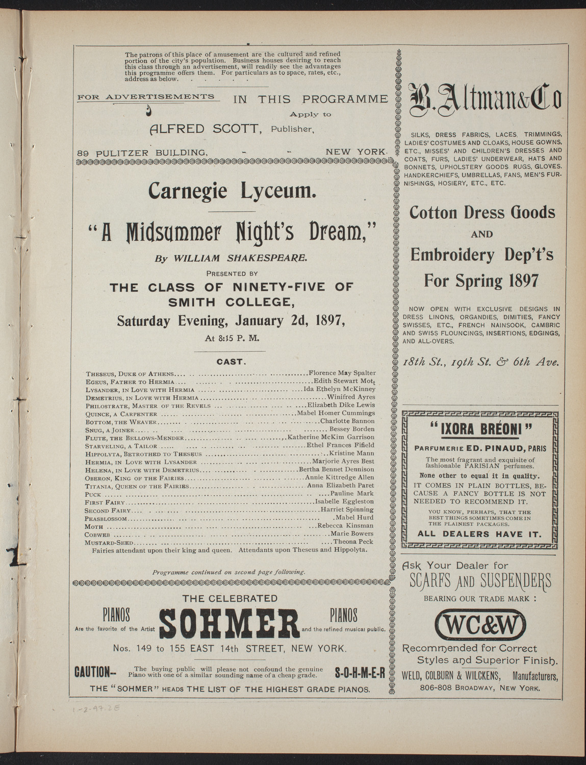 Smith College Class of 1895: "A Midsummer Night's Dream", January 2, 1897, program page 3